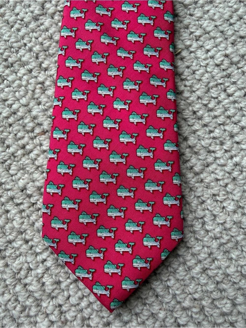 Vineyard Vines Pink Tie with Teal Whale Motif
